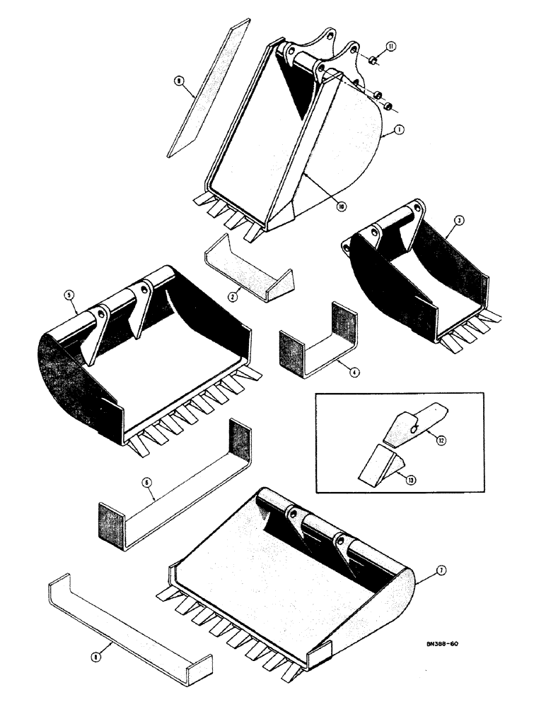 Схема запчастей Case 420B - (200) - BACKHOE BUCKETS (OPTIONAL EQUIPMENT), TRENCHING BUCKETS (MACHINERY ITEMS) 