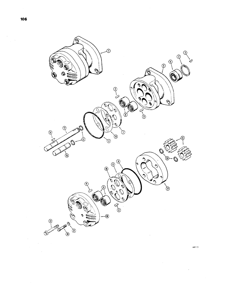 Схема запчастей Case 850 - (106) - D44094 TORQUE CONVERTER PUMP, USED ON D45351 AND D48225 TORQUE CONVERTERS (03) - TRANSMISSION