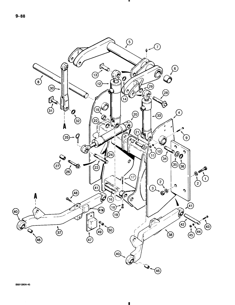 Схема запчастей Case 580K - (9-088) - THREE-POINT HITCH FRAME, DRAFT ARMS, LINKAGE, AND CYLINDER MOUNTING (09) - CHASSIS/ATTACHMENTS