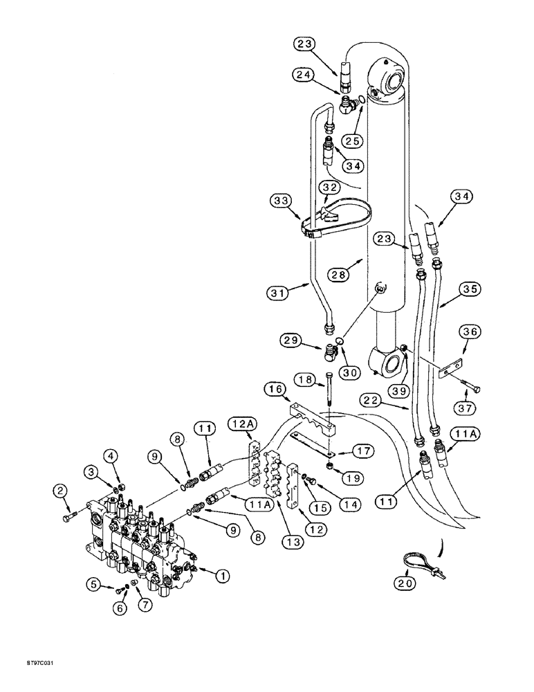 Схема запчастей Case 590SL - (8-024) - BACKHOE BOOM CYLINDER HYDRAULIC CIRCUIT (08) - HYDRAULICS