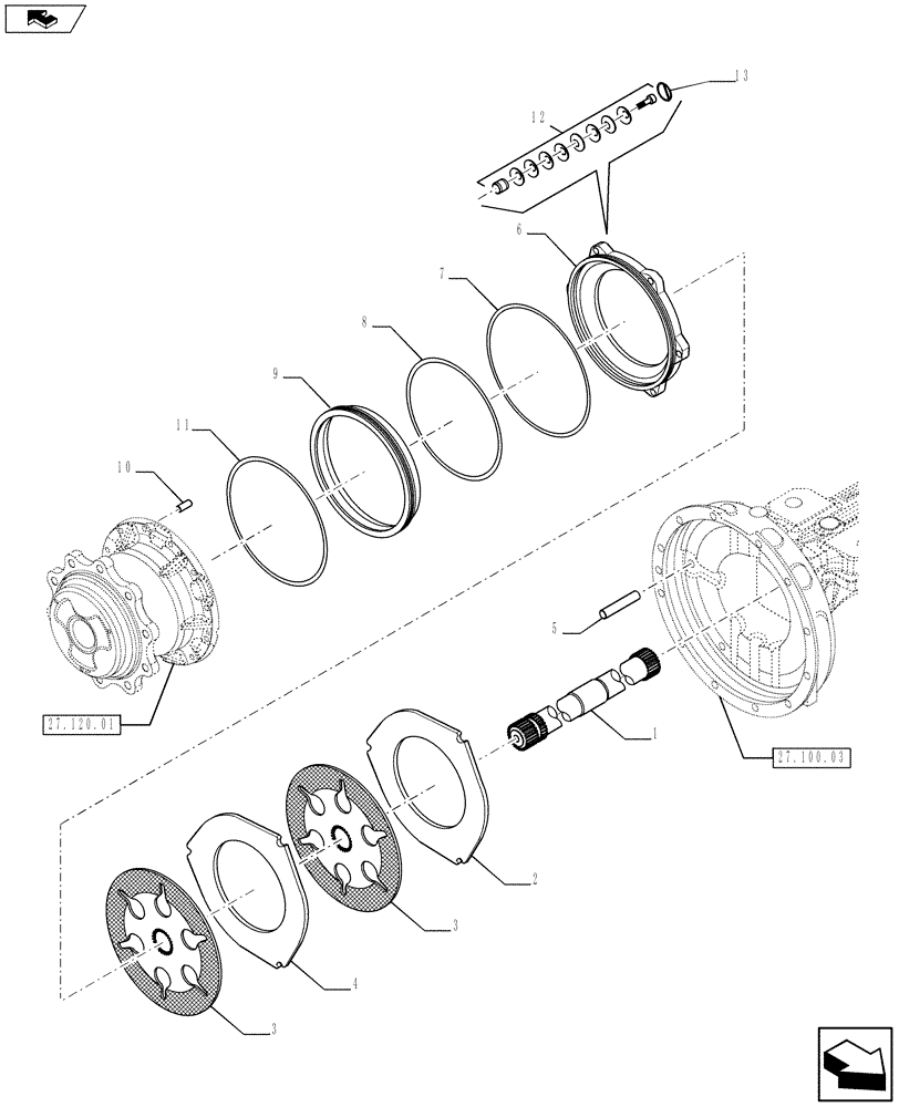 Схема запчастей Case 580SN - (27.100.02) - BRAKE - DIFFERENTIAL (27) - REAR AXLE SYSTEM