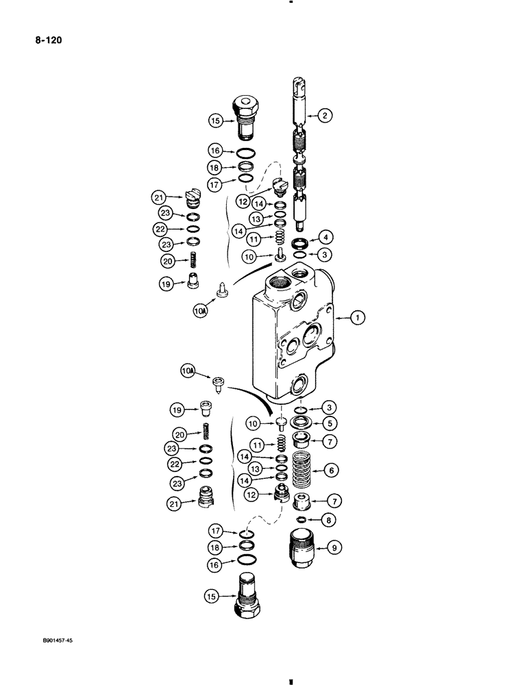 Схема запчастей Case 580K - (8-120) - BACKHOE CONTROL VALVE, DIPPER EXTENSION SECTION (08) - HYDRAULICS