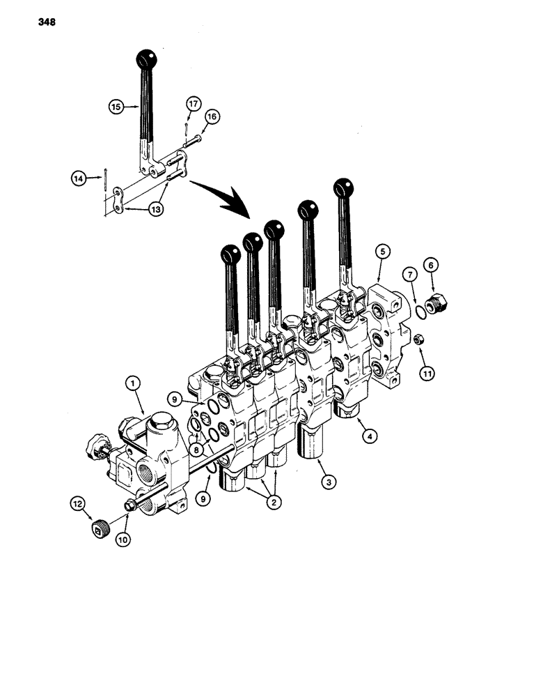 Схема запчастей Case 480D - (348) - PTO AND THREE-POINT HITCH CONTROL VALVE (35) - HYDRAULIC SYSTEMS