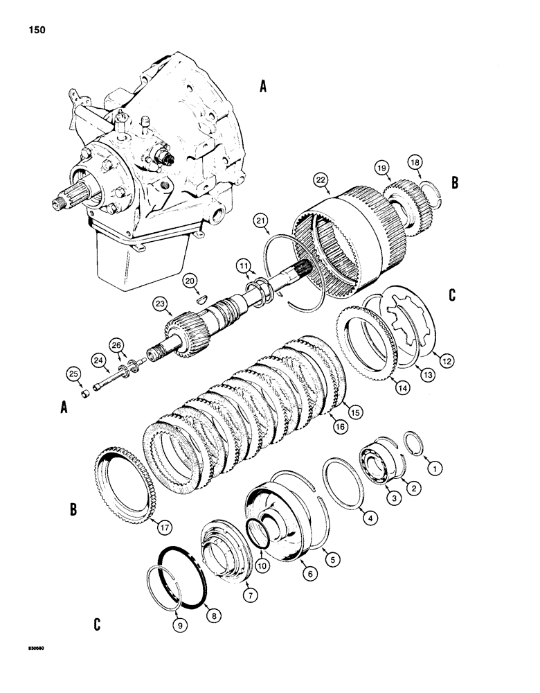 Схема запчастей Case 586D - (150) - POWER SHUTTLE, INPUT SHAFT AND FORWARD CLUTCH (21) - TRANSMISSION