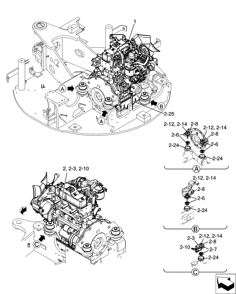 Схема запчастей Case CX31B - (01-010[00]) - ENGINE INSTAL, COOLER (10) - ENGINE