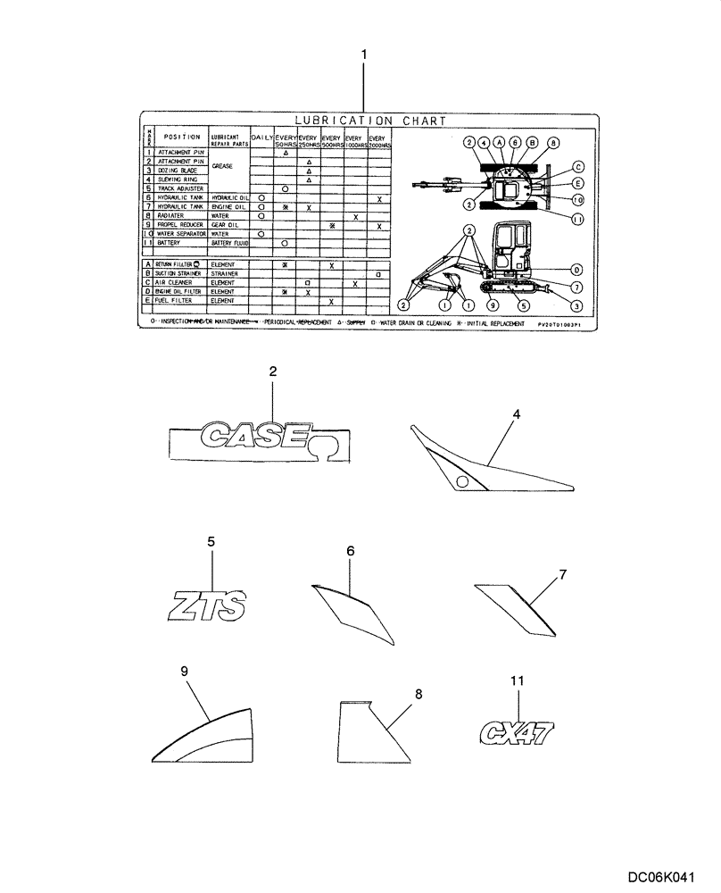 Схема запчастей Case CX47 - (09-52[00]) - DECALS (09) - CHASSIS/ATTACHMENTS