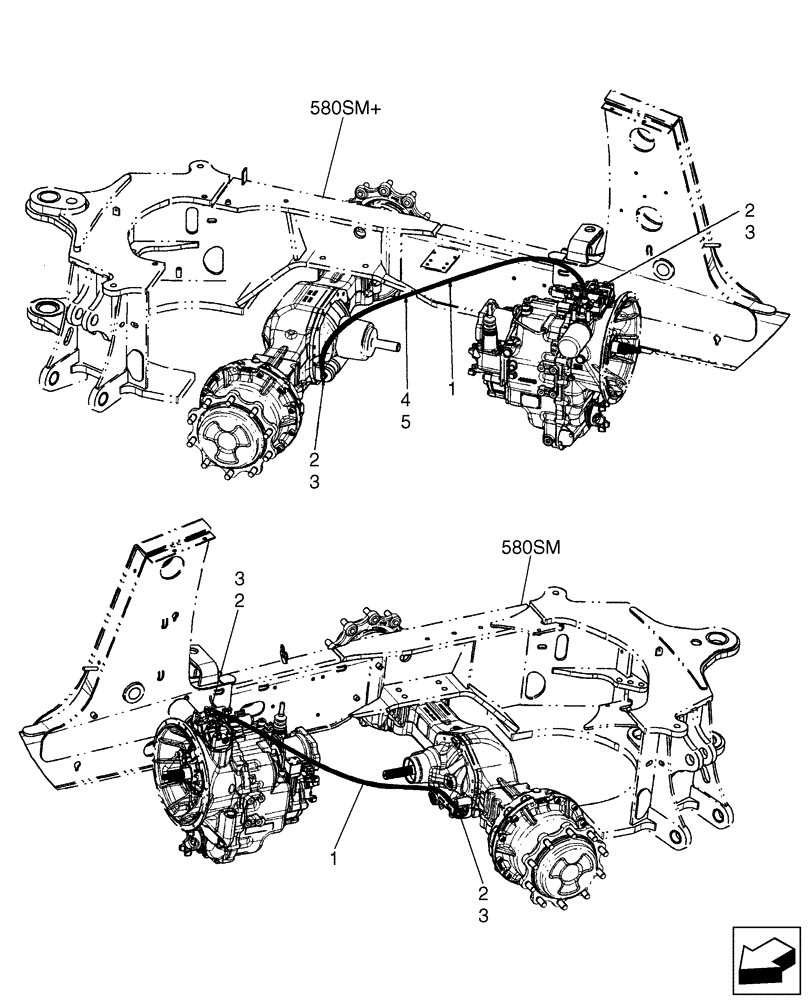 Схема запчастей Case 580SM - (27.110.02[01]) - AXLE, REAR - DIFFERENTIAL LOCK (27) - REAR AXLE SYSTEM