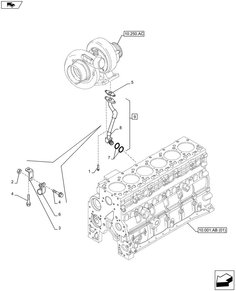 Схема запчастей Case F4HFE6138 A002 - (10.250.AE) - TURBOCHARGER, RETURN LINE (10) - ENGINE