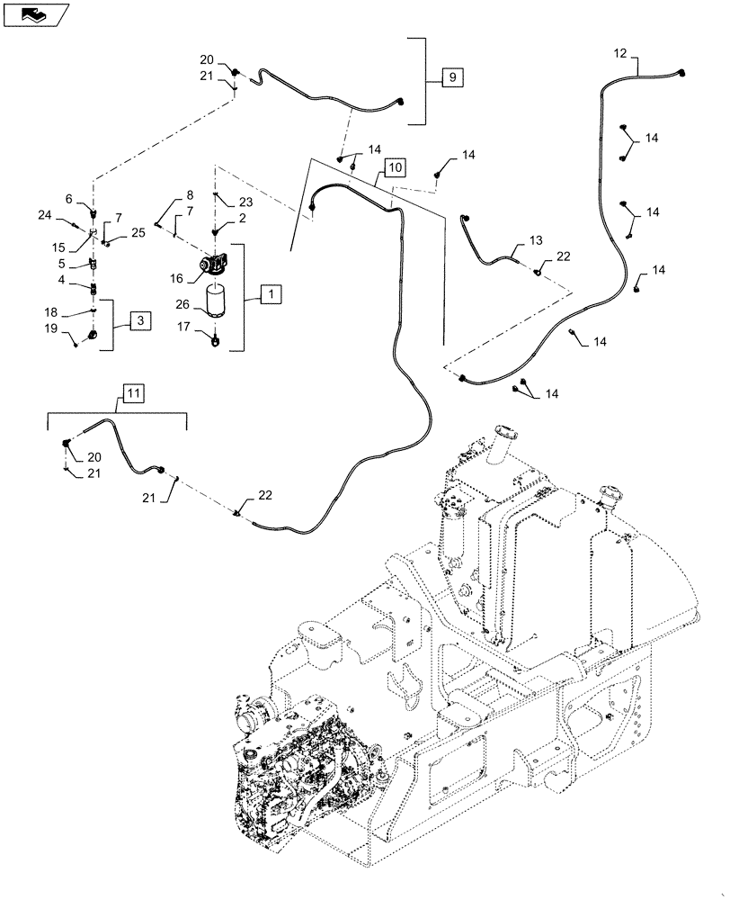 Схема запчастей Case 1650M XLT - (10.210.AF[03]) - FUEL LINES AND FILTER (10) - ENGINE