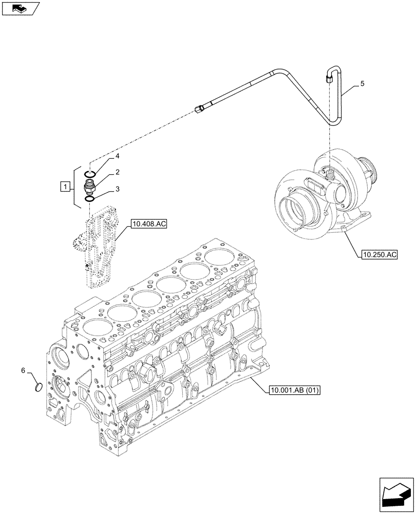 Схема запчастей Case F4HFE6138 A002 - (10.250.AD) - TURBOCHARGER LUBE LINE (10) - ENGINE