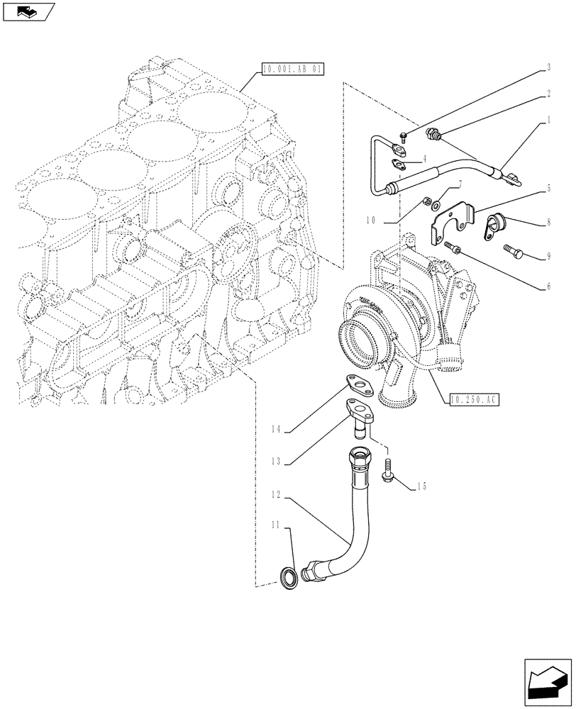 Схема запчастей Case F2CE9684U E026 - (10.250.AD) - TURBOCHARGER LUBE LINE (10) - ENGINE