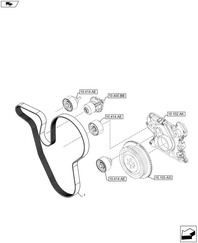 Схема запчастей Case F4HFE6138 A002 - (10.414.BE) - BELT (10) - ENGINE