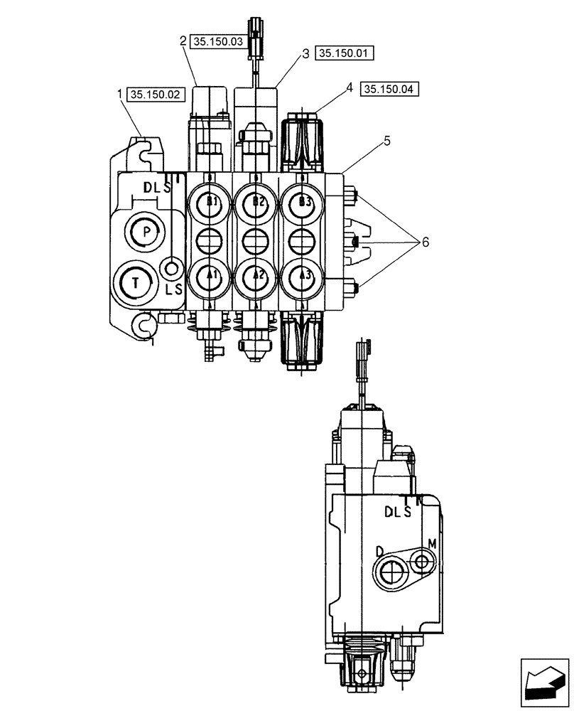 Схема запчастей Case 580SM - (35.114.02) - VALVE ASSY - LOADER CONTROL, THREE SPOOL (VARIABLE VOLUME PUMP MODELS) (580SM+) (35) - HYDRAULIC SYSTEMS