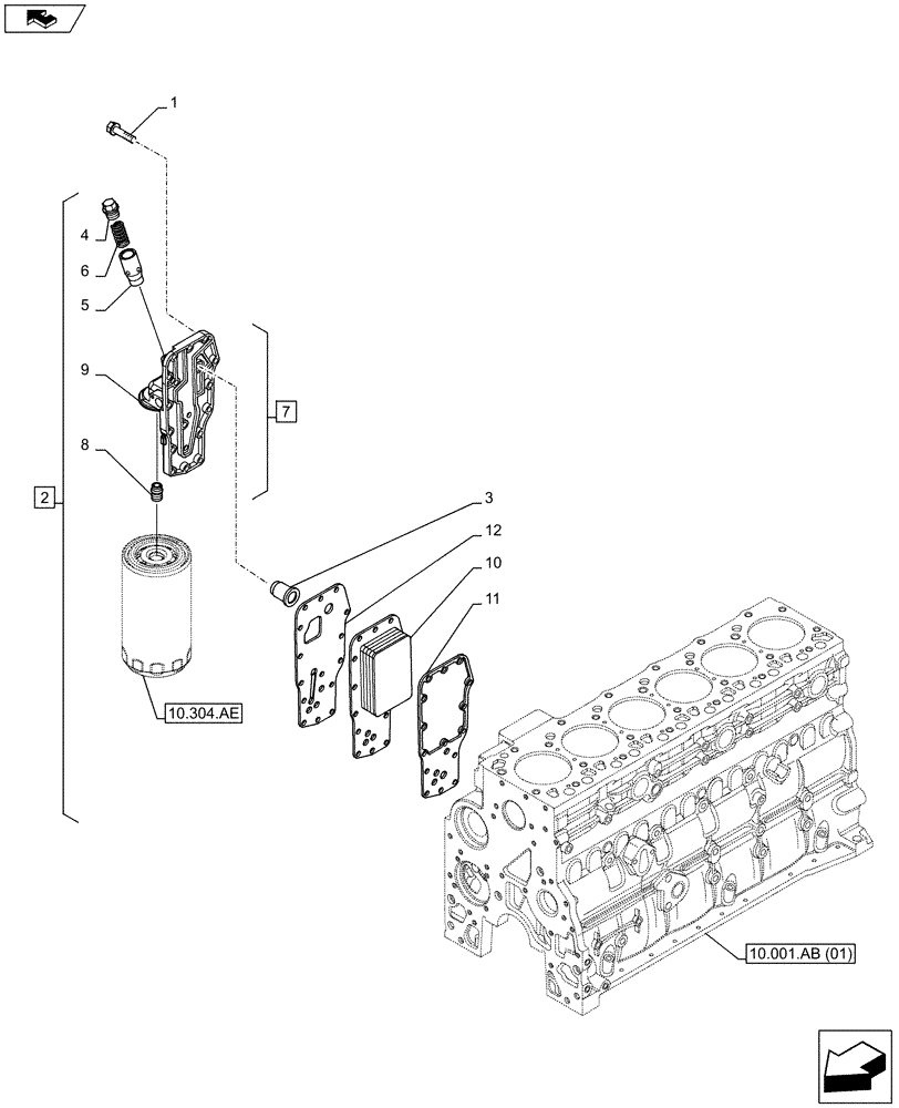 Схема запчастей Case F4HFE6138 A002 - (10.408.AO) - ENGINE OIL, COOLER (10) - ENGINE