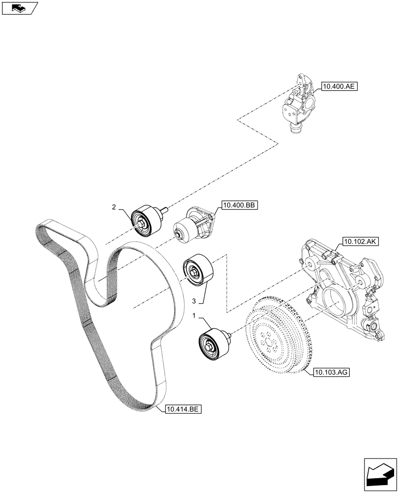 Схема запчастей Case F4HFE6138 A002 - (10.414.AE) - BELT TENSIONER, WATER PUMP (10) - ENGINE