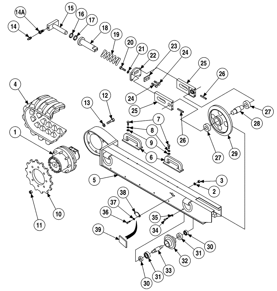 Схема запчастей Case 6010 - (05-01) - UNDERCARRIAGE - TRACK WITH FAIRFIELD MOTOR, UNDERCARRIAGE ASSYS W/ FAIRFIELD DRIVE MOTOR (48) - TRACKS & TRACK SUSPENSION