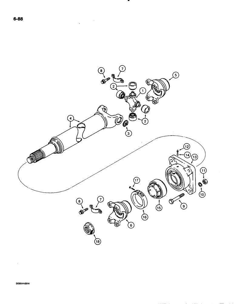 Схема запчастей Case 621 - (6-088) - FRONT DRIVE SHAFT AND SUPPORT BEARING, P.I.N. JAK0020901 AND AFTER (06) - POWER TRAIN