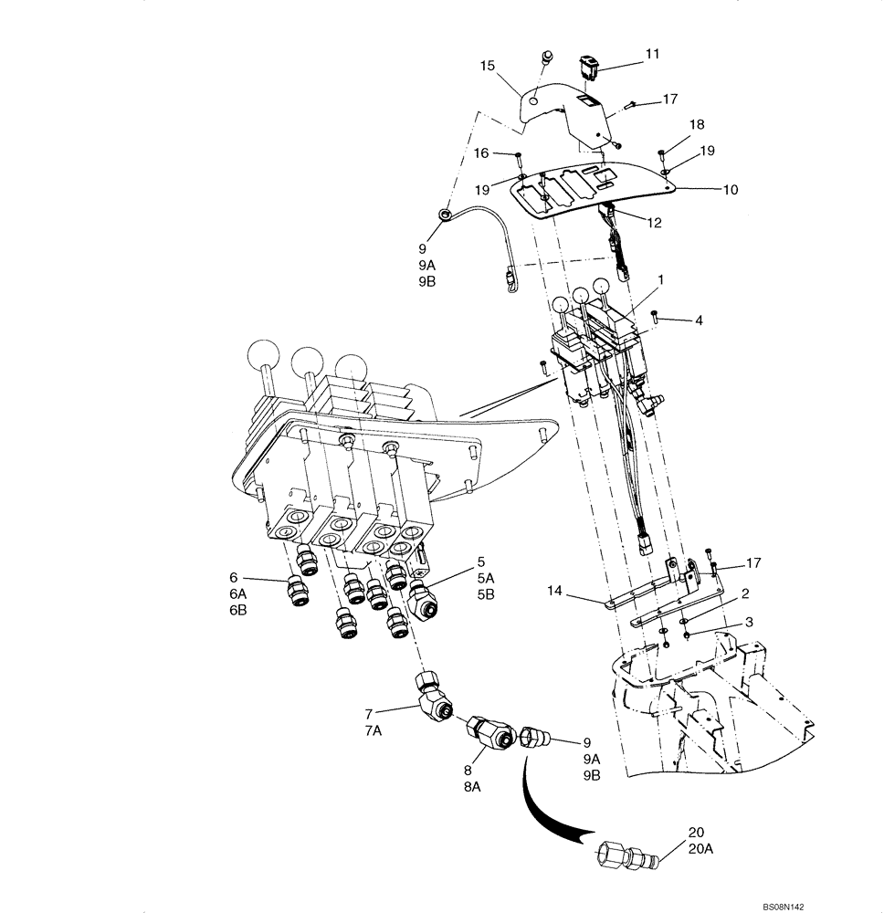 Схема запчастей Case 821E - (08-21) - LOADER CONTROL - THREE LEVER MOUNTING (08) - HYDRAULICS