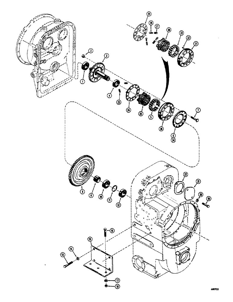 Схема запчастей Case 400 - (022) - TRANSMISSION, TURBINE DRIVEN GEARS, FREEWHEEL UNIT AND TRANSMISSION MOUNT (03) - TRANSMISSION