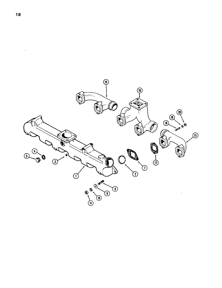 Схема запчастей Case W24B - (018) - MANIFOLDS, (504BDT) ALTITUDE COMPENSATING ENGINE, INTAKE (02) - ENGINE