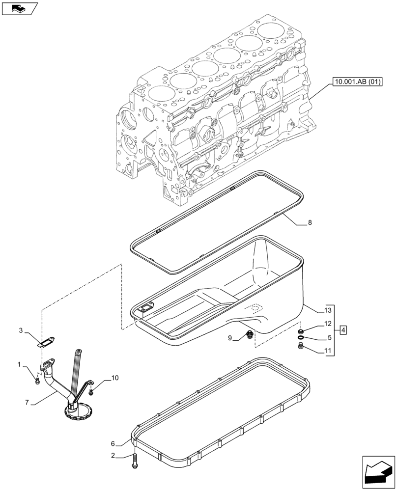 Схема запчастей Case F4HFE6138 A002 - (10.102.AP) - ENGINE OIL PAN (10) - ENGINE