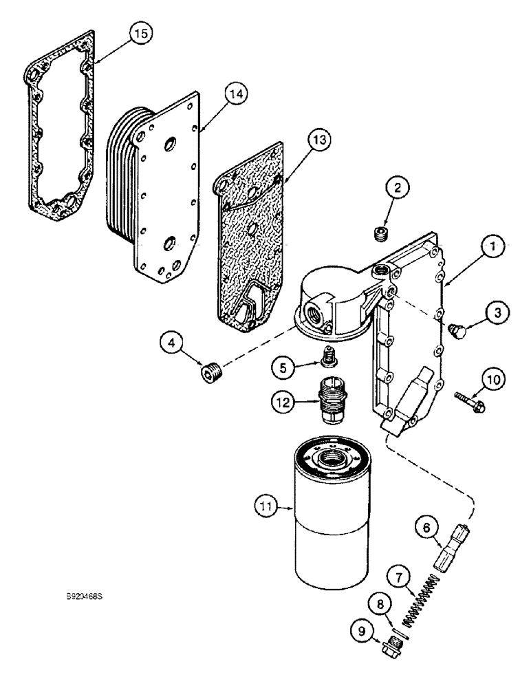 Схема запчастей Case 1155E - (2-024) - OIL FILTER AND COOLER, 6-830 ENGINE, 6T-830 ENGINE, PRIOR TO SN 44500128 (02) - ENGINE