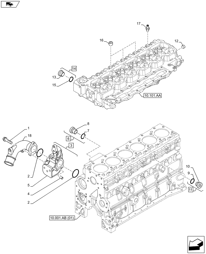 Схема запчастей Case F4HFE6138 A002 - (10.400.AE) - ENGINE, COOLING SYSTEM LINE (10) - ENGINE