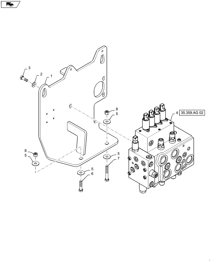 Схема запчастей Case 2050M LT - (35.102.AE[05]) - CONTROL VALVE - 2 SP BD (35) - HYDRAULIC SYSTEMS