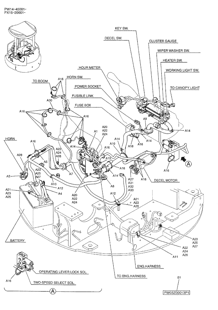 Схема запчастей Case CX36B - (01-077) - ELEC ASSY, UPP (05) - SUPERSTRUCTURE