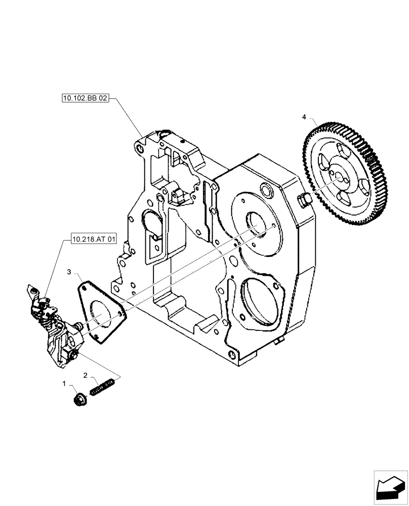 Схема запчастей Case F4HE0484D B101 - (10.218.AT[02]) - INJECTION PUMP DRIVE (10) - ENGINE