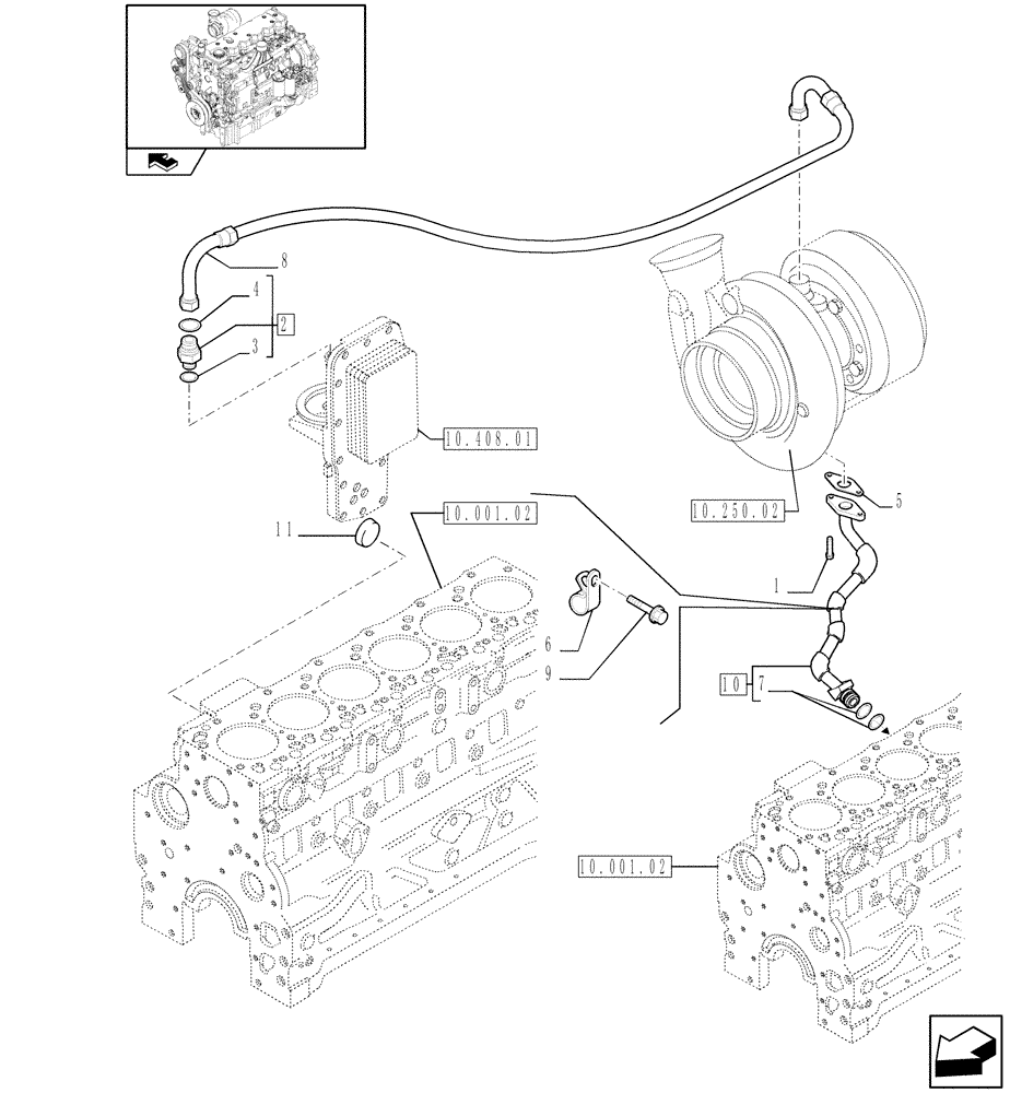 Схема запчастей Case F4DFE613G A004 - (10.250.03) - PIPING - ENGINE OIL (10) - ENGINE