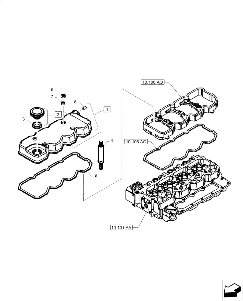 Схема запчастей Case F4HE0484D B101 - (10.101.AB) - VALVE COVER (10) - ENGINE