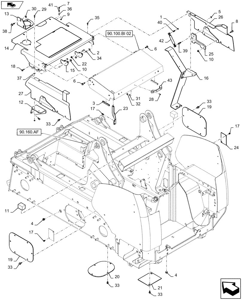 Схема запчастей Case SV250 - (90.100.BI[01]) - REAR HOOD AND CHASSIS ACCESS COVERS (90) - PLATFORM, CAB, BODYWORK AND DECALS