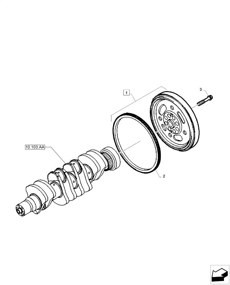 Схема запчастей Case F4HE0484D B101 - (10.103.AH) - CRANKSHAFT, FLYWHEEL (10) - ENGINE