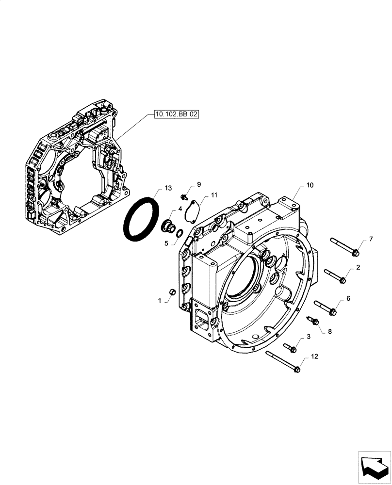 Схема запчастей Case F4HE0484D B101 - (10.102.BE) - FLYWHEEL & HOUSING (10) - ENGINE