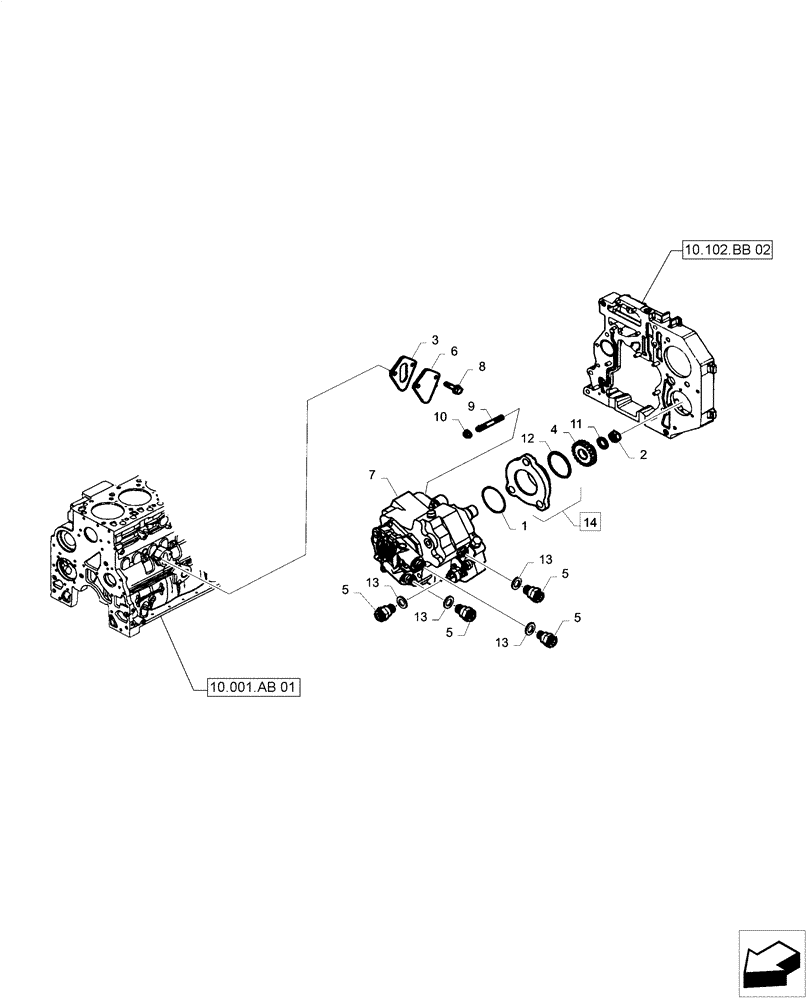 Схема запчастей Case F4HE0484D B101 - (10.218.AT[01]) - INJECTION PUMP DRIVE (10) - ENGINE