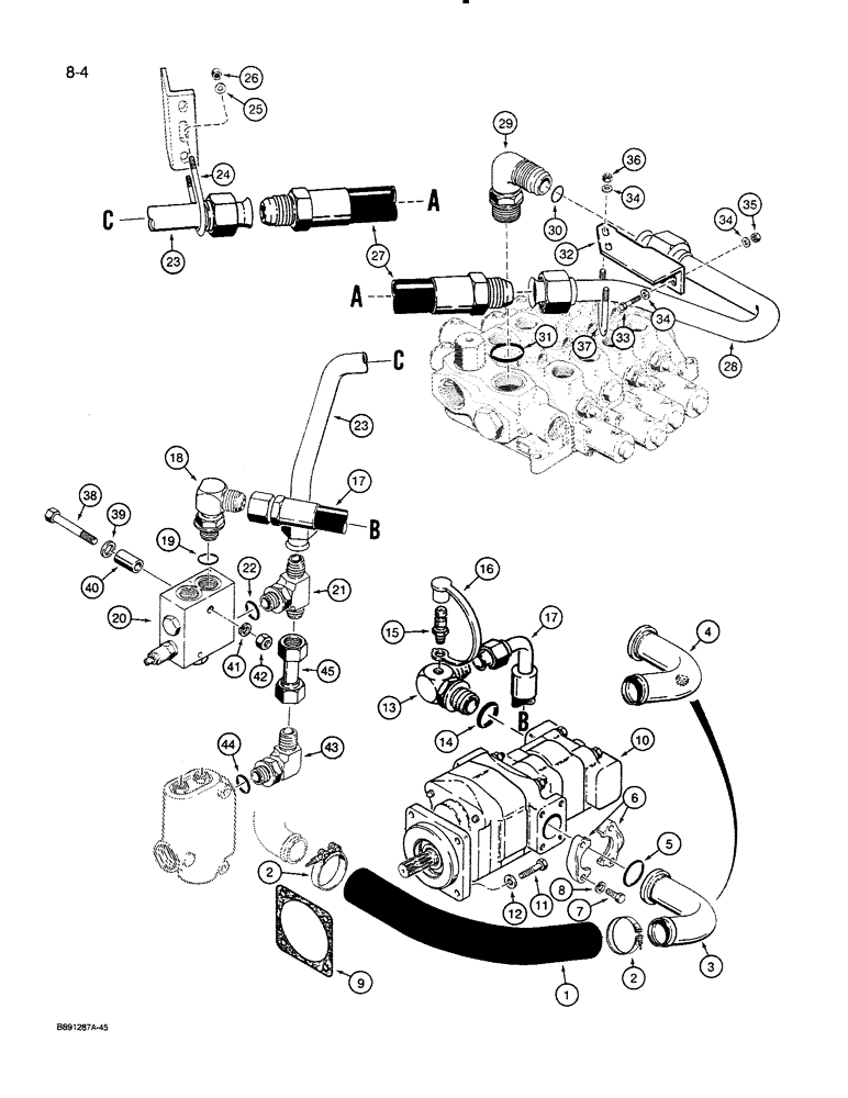 Схема запчастей Case 821 - (8-004) - HYDRAULIC CIRCUIT, RESERVOIR TO PUMP AND LOADER CONTROL (08) - HYDRAULICS