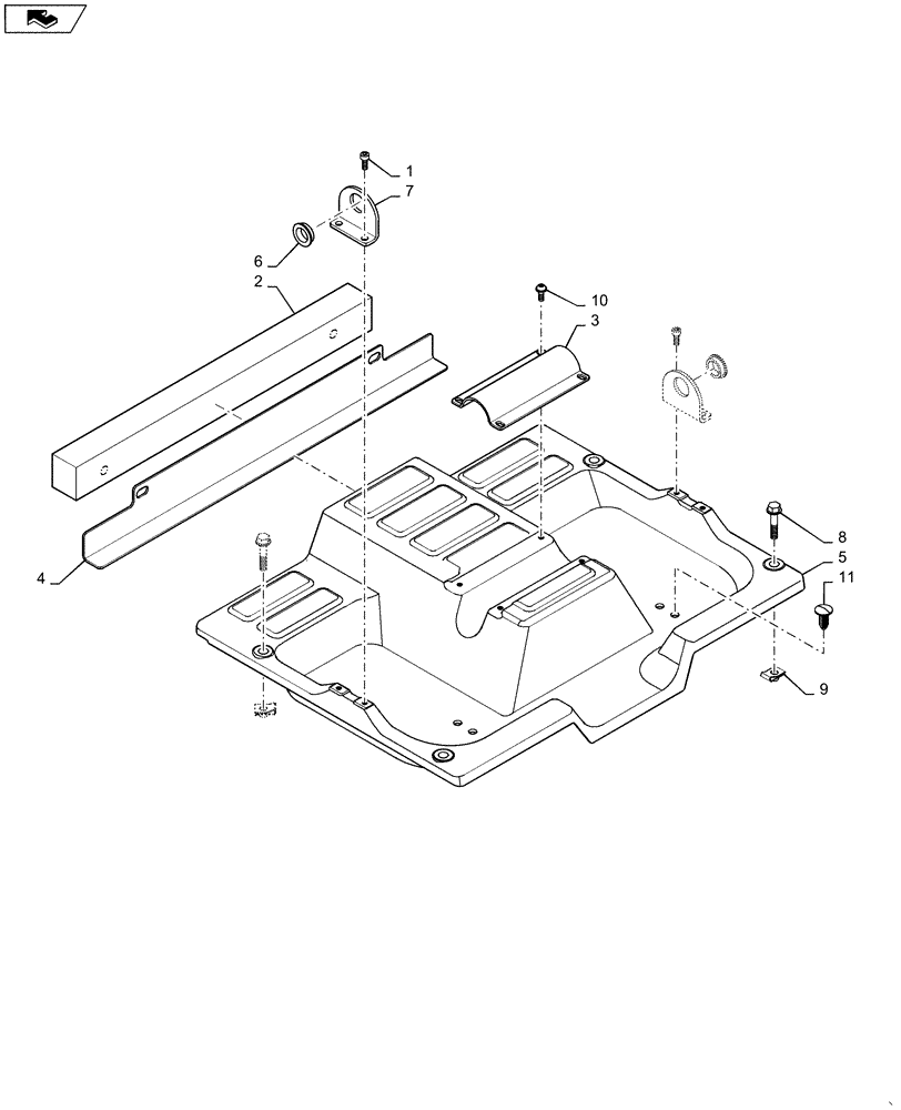 Схема запчастей Case SR160 - (90.160.AS[02]) - FLOOR PLATE, FOOT CONTROLS (90) - PLATFORM, CAB, BODYWORK AND DECALS