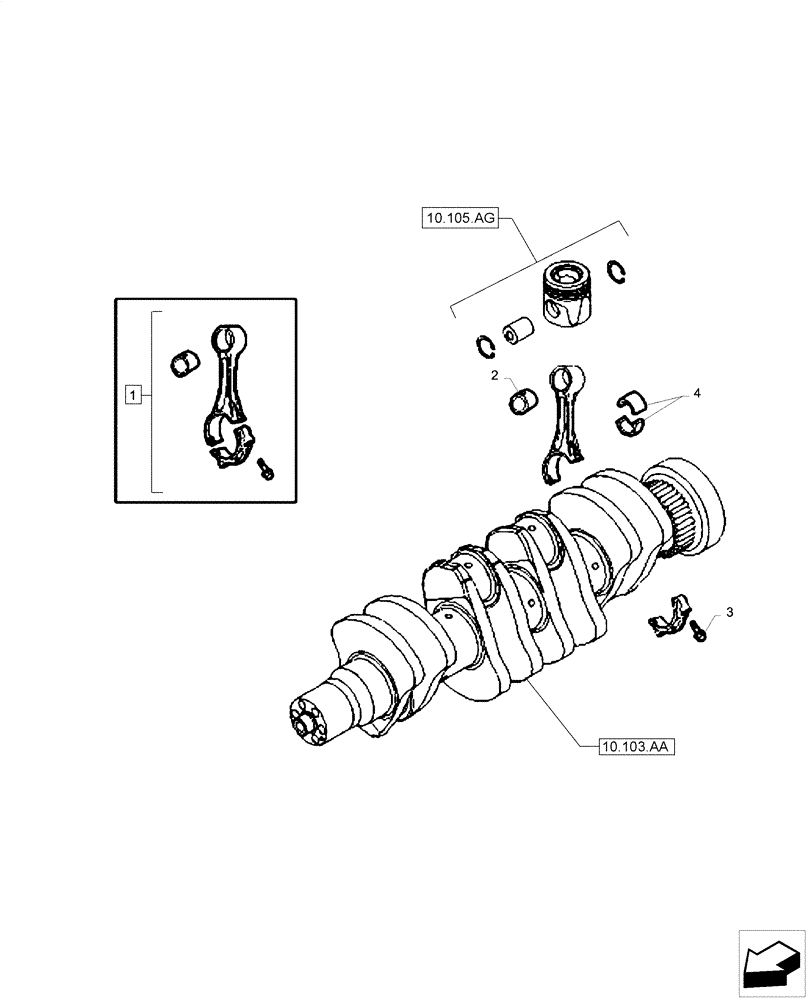 Схема запчастей Case F4HE0484D B101 - (10.105.AB) - CRANKSHAFT, CONNECTING ROD & PISTON (10) - ENGINE