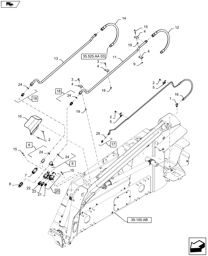 Схема запчастей Case SR210 - (35.525.AA[04]) - AUXILIARY BOOM ARM PLUMBING, HIGH FLOW (35) - HYDRAULIC SYSTEMS