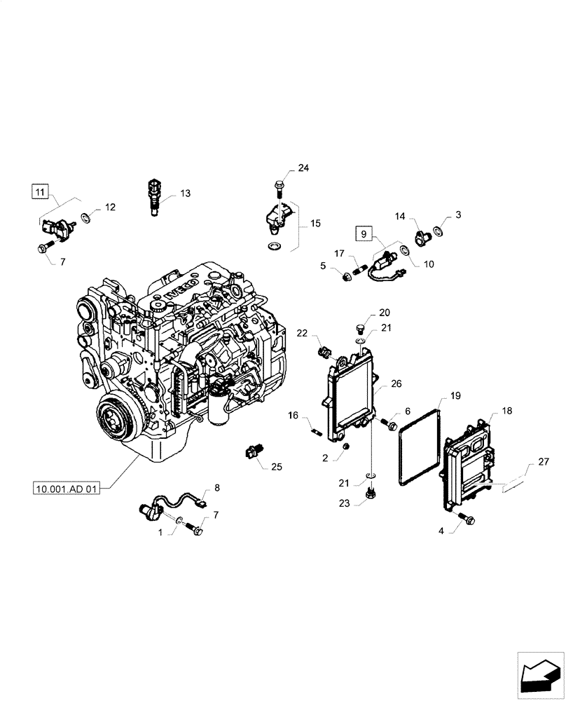 Схема запчастей Case F4HE0484D B101 - (55.015.AA) - ELECTRONIC CONTROL UNIT (55) - ELECTRICAL SYSTEMS