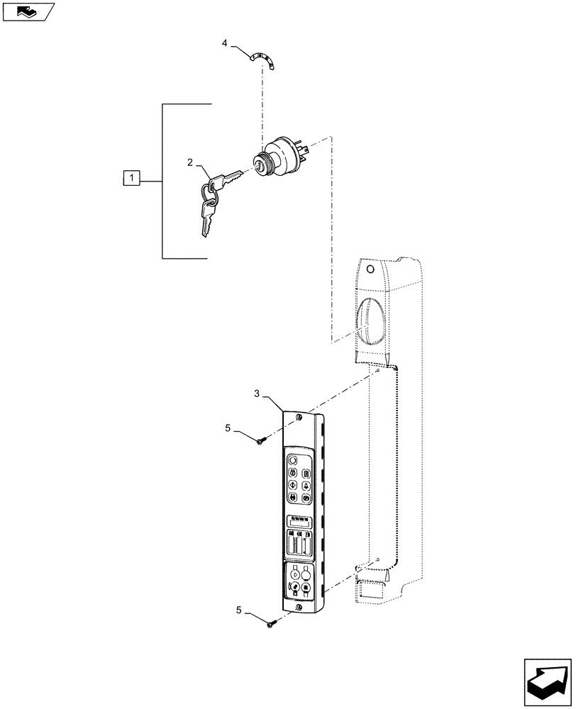 Схема запчастей Case SR175 - (55.512.BQ[01]) - INSTRUMENT CLUSTER AND KEYED IGNITION, OPEN CAB (55) - ELECTRICAL SYSTEMS