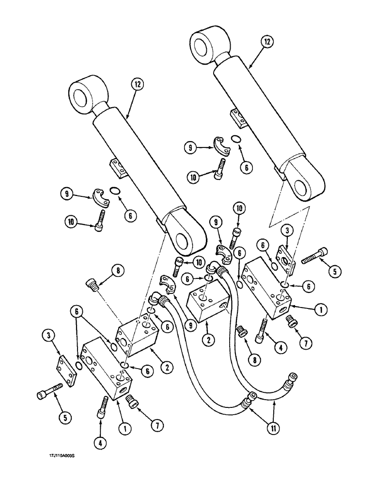 Схема запчастей Case 1088 - (8G-04) - BOOM CYLINDER CIRCUIT, HOSES AT CYLINDER, P.I.N. FROM 72203 TO 72207 (08) - HYDRAULICS