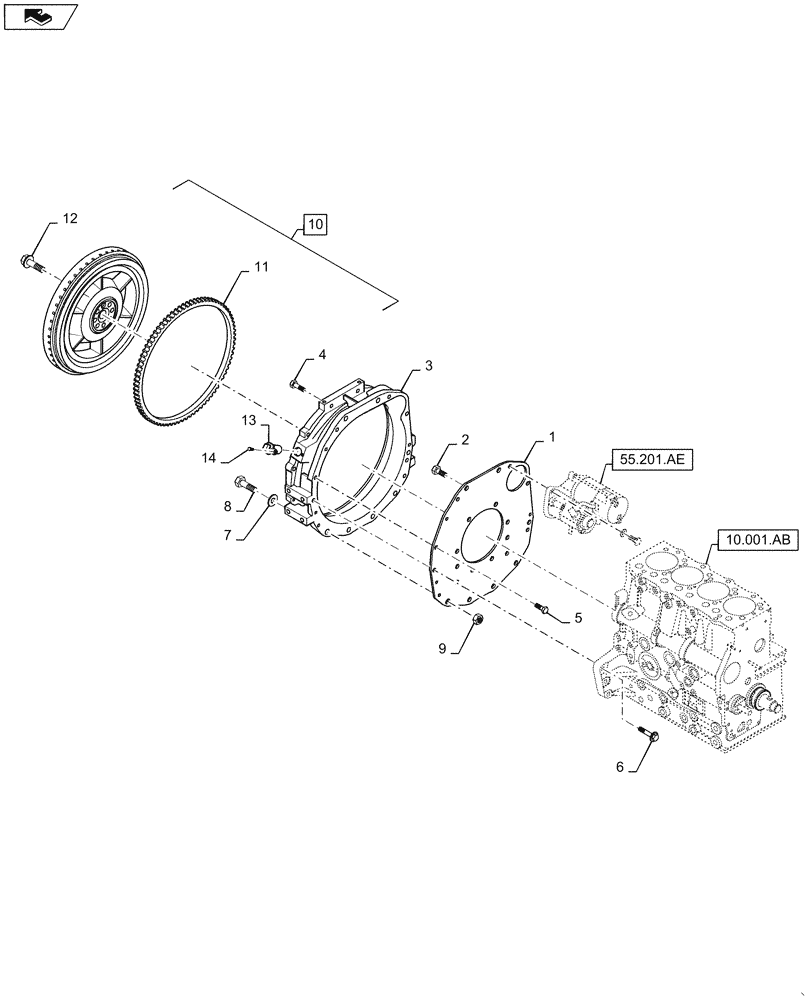 Схема запчастей Case SR175 - (10.103.AH) - FLYWHEEL & HOUSING (10) - ENGINE