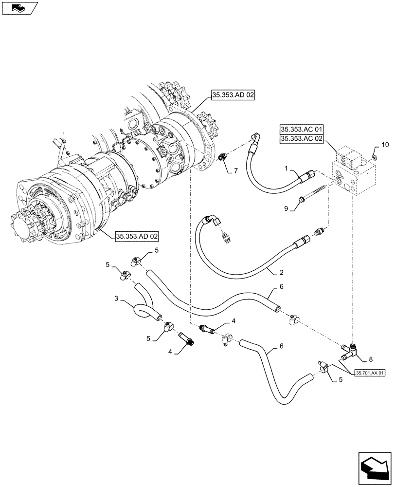 Схема запчастей Case SR130 - (35.353.AC[03]) - BRAKE LINES (02-OCT-2016 & PRIOR) (35) - HYDRAULIC SYSTEMS