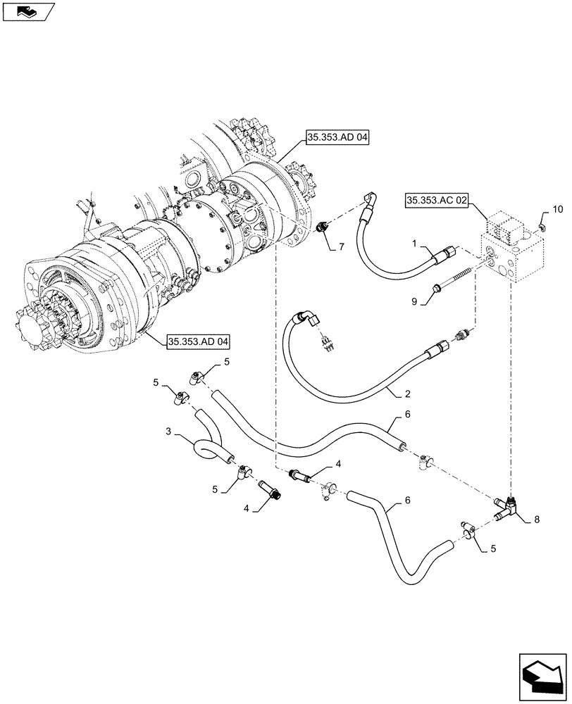 Схема запчастей Case SR175 - (35.353.AC[04]) - BRAKE LINES (35) - HYDRAULIC SYSTEMS