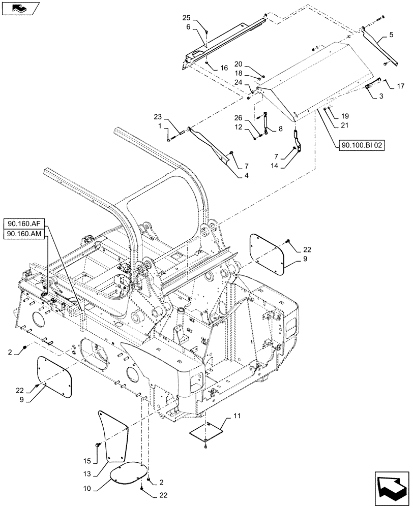 Схема запчастей Case SR130 - (90.100.BI[01]) - REAR HOOD AND CHASSIS ACCESS COVERS (90) - PLATFORM, CAB, BODYWORK AND DECALS