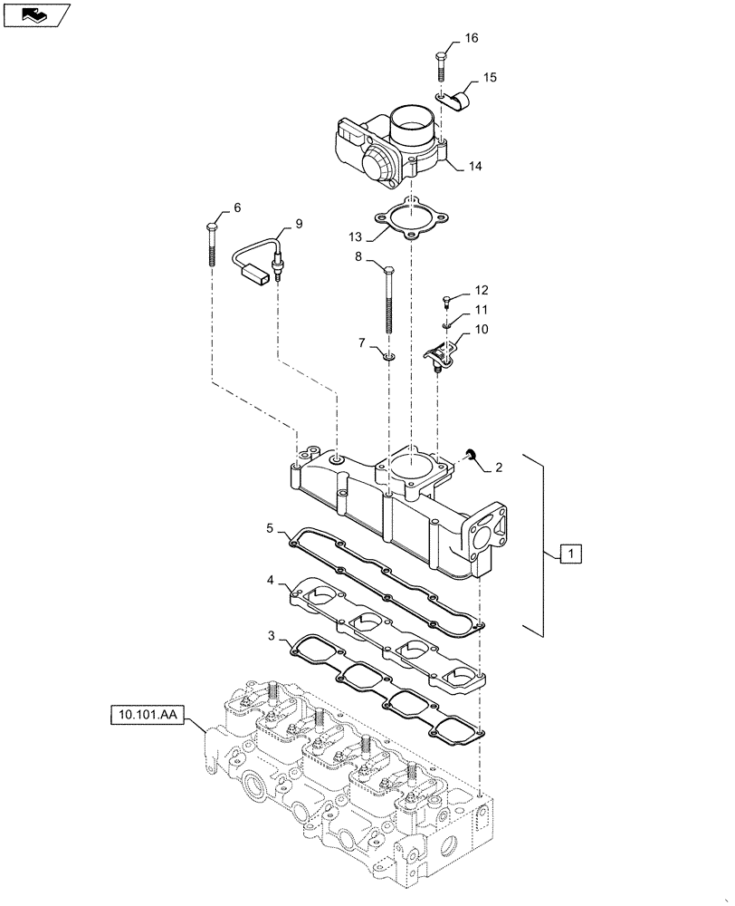 Схема запчастей Case SR175 - (10.254.AM) - AIR INTAKE MANIFOLD (10) - ENGINE