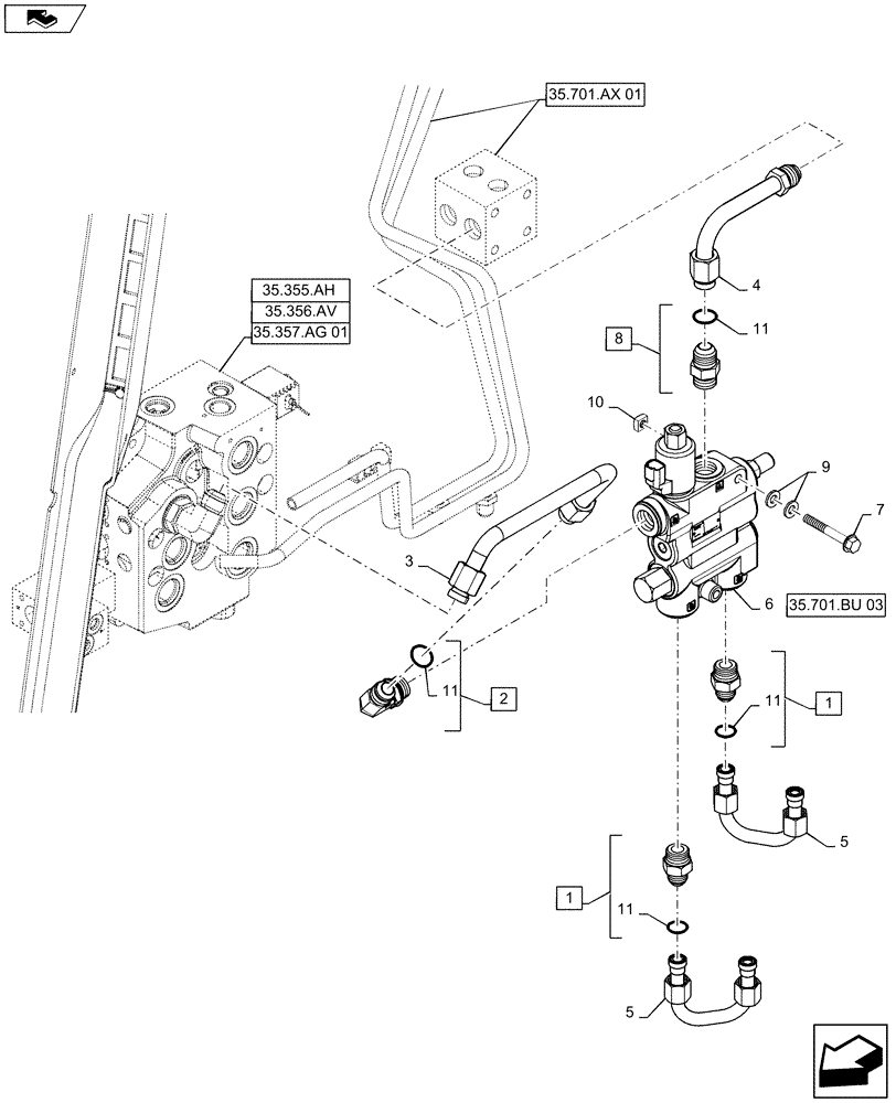 Схема запчастей Case SR175 - (35.701.BU[02]) - SELF LEVELING (35) - HYDRAULIC SYSTEMS