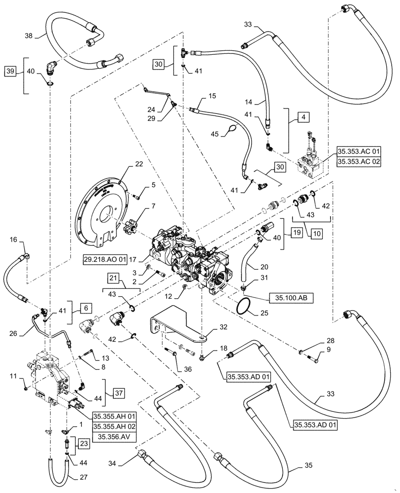 Схема запчастей Case TR320 - (29.204.AB[01]) - HYDROSTATIC PUMP, DRIVE LINES, MECHANICAL CONTROLS (19-NOV-2015 & PRIOR) (29) - HYDROSTATIC DRIVE